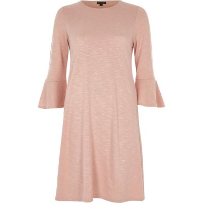 Blush pink bell sleeve casual dress